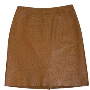 Vintage 1990's  Express World Brand Camel Brown Leather Skirt Size 7/8